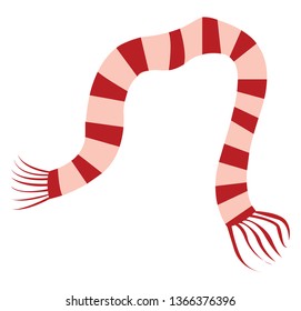 Red and pink striped knitted  scarf vector illustration on white background