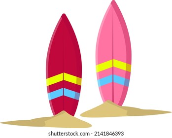 Surfboards rojas y rosas, ilustración, vector sobre fondo blanco.