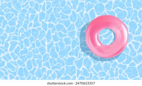 Red or pink swimming ring in the empty clear pool. Fresh clear water. Summer holidays banner. Swimming pool top view. Vector illustration