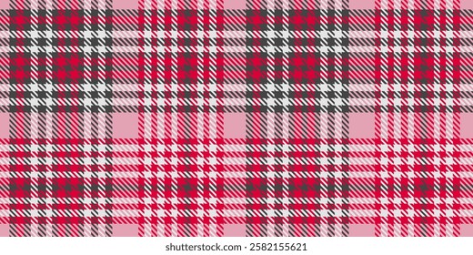 Red and Pink Tartan Plaid Seamless Pattern with Black and White Accents for Fashion and Decorative Design