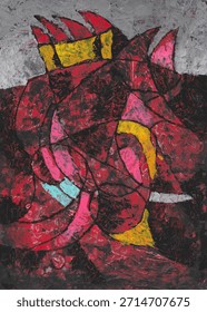 rojo, rosa, espinas, amarillo, gris, horizonte, negro, manchas, Formas, áspero, contornos, geometría