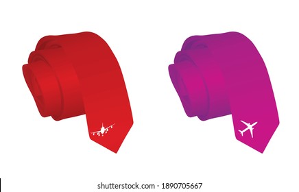 Red and pink tie with airplane logo. vector