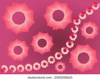 Red to pink and unique circles on background with gradient