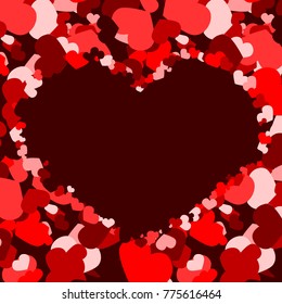 Red and pink valentine. Abstract pattern with hearts. Background with hearts. Colorful valentine.