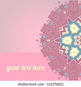 Red Pink Vector ornate frame with sample text. Perfect as invitation or announcement. Background pattern is included as seamless with clipping path. All pieces are separate. Easy to change and edit.