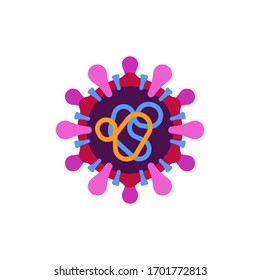 Red and pink virus flat icon. SARS-CoV-2 novel coronavirus structure vector illustration