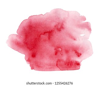 Red, pink watercolor drops texture. Handmade Drawing ink sketch. Wash spot on white background for text design, web. Abstract color brush paint paper vector illustration element for wallpaper, label.