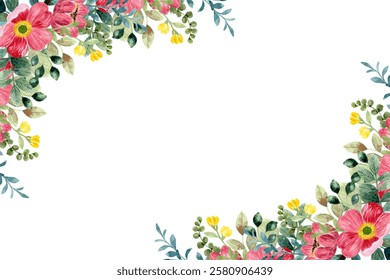 Red pink watercolor flower border for wedding, birthday, card, background, invitation, wallpaper, sticker, decoration etc.