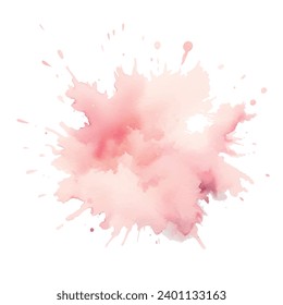 Red and pink watercolor splash splatter stain brush stroke spray with wet effect on white background. Modern salmon pink color aquarelle spot. Trendy isolated design on white. Vector watercolor.