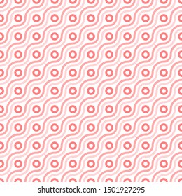 Red and Pink wavy lines and circles seamless pattern background.