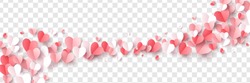 Red, Pink And White Flying Hearts Isolated On Transparent Background. Vector Illustration. Paper Cut Decorations For Valentine's Day Border Or Frame Design,