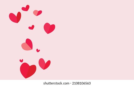 Corazones voladores rojos, rosados y blancos aislados en un fondo sólido. Ilustración vectorial. Decoraciones de corte de papel para diseños de bordes o marcos de San Valentín