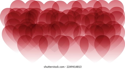 Red, pink and white flying hearts isolated on transparent background. Vector illustration. Paper cut decorations for Valentine's day border or frame design,