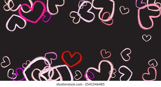 Red, pink and white flying hearts isolated on transparent background.  Vector illustration. Paper cut decorations for Valentine's day border or frame design,