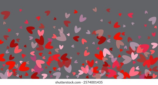 Red, pink and white flying hearts isolated on transparent background.  Magic fantasy girly gradient. Cartoon vector romantic illustration.