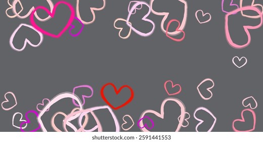 Red, pink and white flying hearts isolated on transparent background.  Vector illustration. Paper cut decorations for Valentine's day border or frame design,