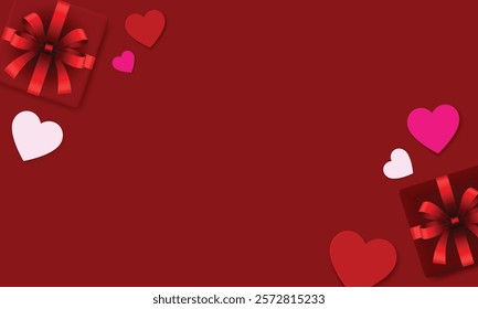 Red, pink, white heart shape and gift box decoration for Valentine's, Women's and Mother's Day. Love concept background with space for text. Vector illustration