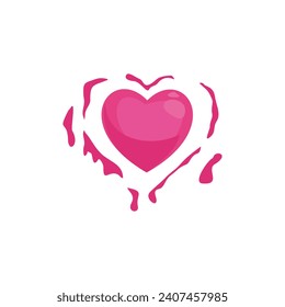 Red, pink and white hearts with golden confetti isolated on transparent background. Vector illustration.