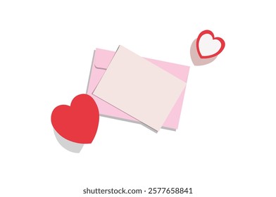 Red, pink and white hearts with golden confetti isolated on transparent background. Vector illustration. Paper cut decorations for Valentine's day design