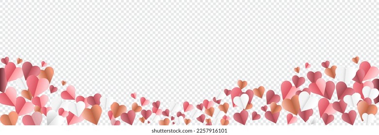 Red, pink, white and orange flying hearts isolated on transparent background background removed vector illustration valentines day papercut decoration and design png export possible