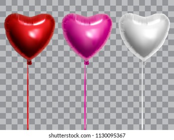 Red, pink and white realistic heart balloon. Decoration Element for party or celebrations. 3d Vector illustration.
