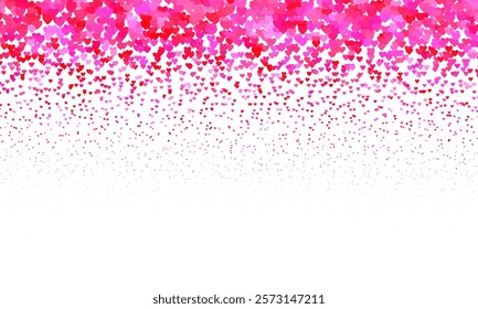 Red, pink and white small hearts isolated on transparent background. Vector illustration. Halftone style decorations for Valentine's day design