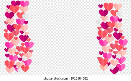 Rojo, rosa, blanco y violeta corazones voladores aislados en fondo transparente.Decoración cortada de papel para el diseño del día de San Valentín. ilustración vectorial