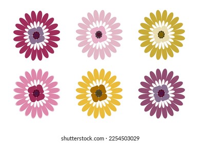 red pink yellow purple orange flowers vector set