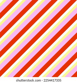 Red, pink, yellow and white diagonal stripe. Seamless vector candy lines pattern suitable for fashion, home decor and stationary