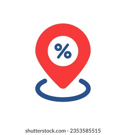 rotes Punktsymbol mit dem Zeichen von Prozent. Konzept der Suche rechts-Button oder abstrakte Infografik-Button. einfaches Trenddesign für moderne logotype grafische App, einzeln auf weißem Hintergrund