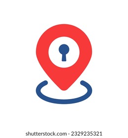 red pinpoint with keyhole like quest room icon. flat simple trend modern logotype graphic design web element isolated on white background. concept of questroom company badge or find right place