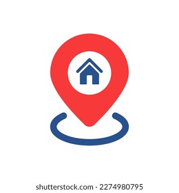 red pinpoint like house location place icon. flat trend modern geolocal logotype graphic design web element isolated on white. concept of abstract check point sign for city guide or favourite dot