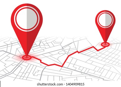 Red pins showing distance between two locations