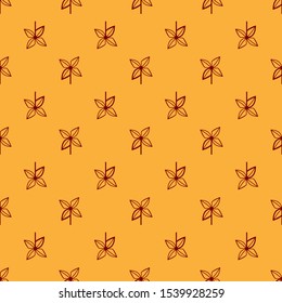 Red Pinwheel icon isolated seamless pattern on brown background. Windmill toy icon.  Vector Illustration