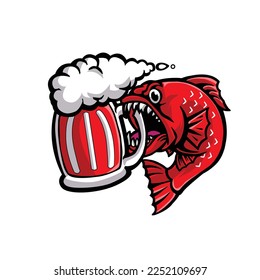 red piranha with beer glass logo