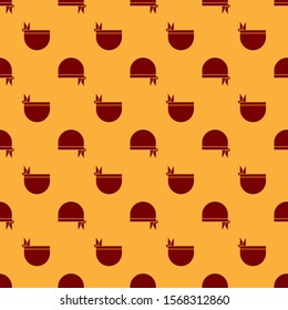 Red Pirate bandana for head icon isolated seamless pattern on brown background.  Vector Illustration