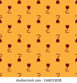 Red Pirate hook icon isolated seamless pattern on brown background.  Vector Illustration