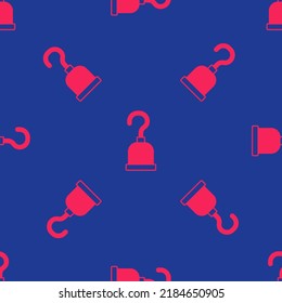 Red Pirate hook icon isolated seamless pattern on blue background. Happy Halloween party.  Vector