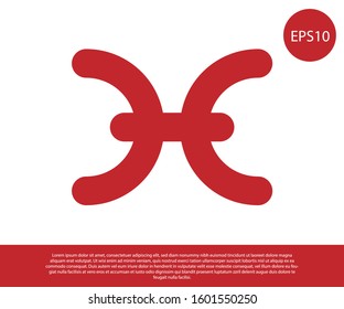 Red Pisces zodiac sign icon isolated on white background. Astrological horoscope collection.  Vector Illustration