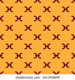 Red Pisces zodiac sign icon isolated seamless pattern on brown background. Astrological horoscope collection.  Vector Illustration