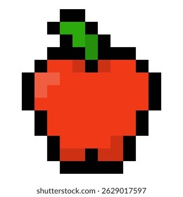 Roter Pixel, Apfel-Emoji einzeln auf weißem Hintergrund