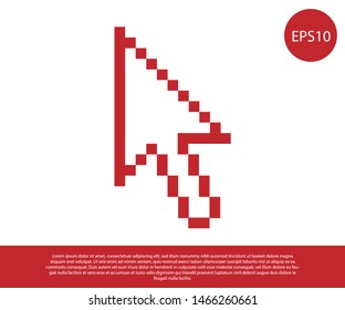 Red Pixel arrow cursor icon isolated on white background.  Vector Illustration
