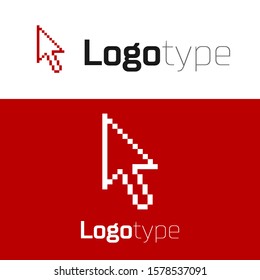 Red Pixel arrow cursor icon isolated on white background. Logo design template element. Vector Illustration