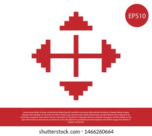 Red Pixel arrows in four directions icon isolated on white background. Cursor move sign.  Vector Illustration