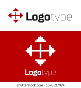 Red Pixel arrows in four directions icon isolated on white background. Cursor move sign. Logo design template element. Vector Illustration