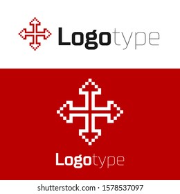 Red Pixel arrows in four directions icon isolated on white background. Cursor move sign. Logo design template element. Vector Illustration