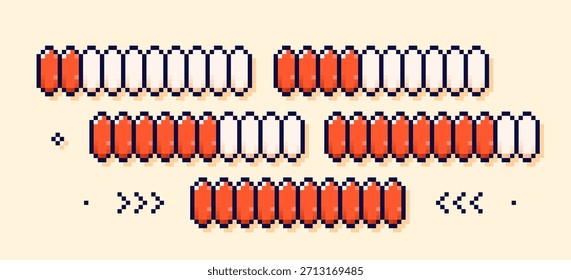 Una barra de píxeles rojos que muestra el progreso del juego y las vidas restantes.