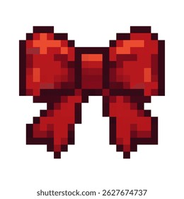 Red pixel art bow for gift wrapping decoration, card accent, craft, sticker, packaging