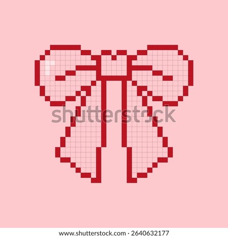 Red pixel bow on a pink background. A charming retro-style illustration perfect for digital design, stickers, greeting cards, and decorative elements.