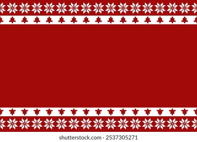 Red Pixel Christmas Border Pattern - Snowflakes Bells Seamless Design for Winter Fabric, Wrapping, and Decorations